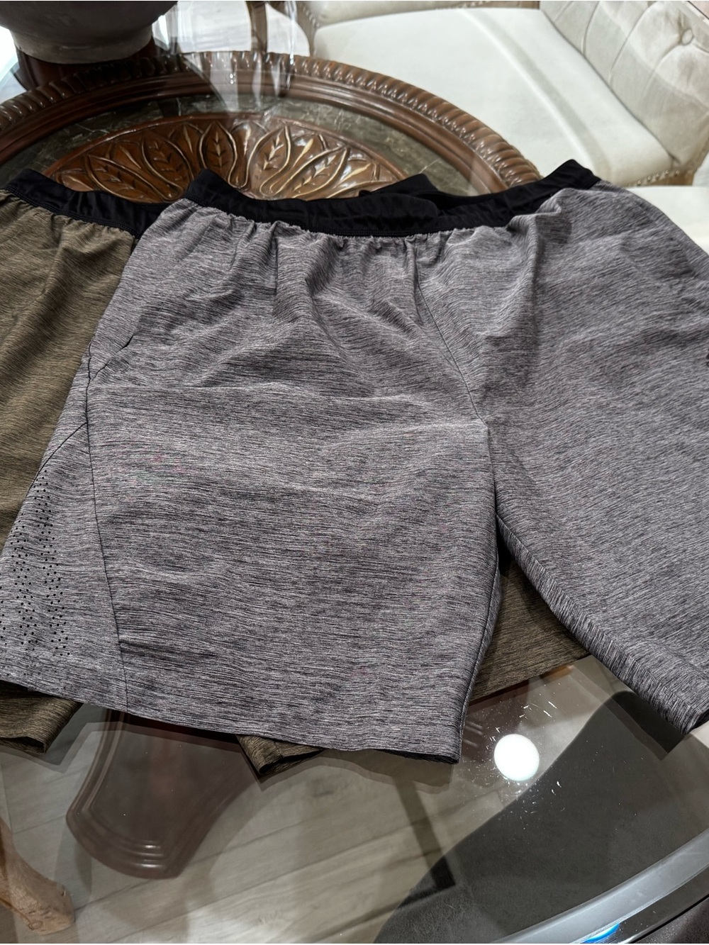 Set of 2 adidas Men's Gray  and green Athletic Shorts with Black Waistband
